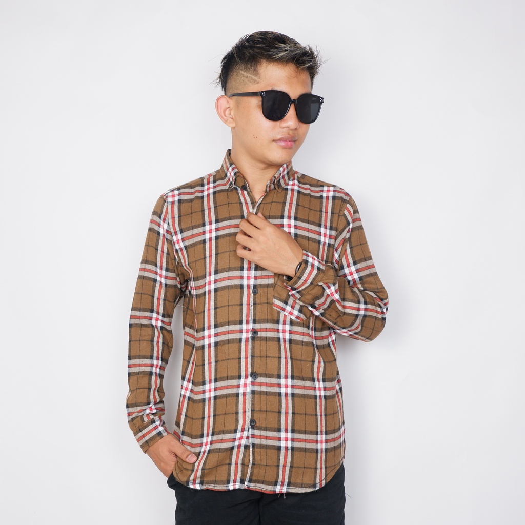 Kemeja Flannel Pria Lengan Panjang Kotak Kotak Premium Size M L XL XXL XXXL