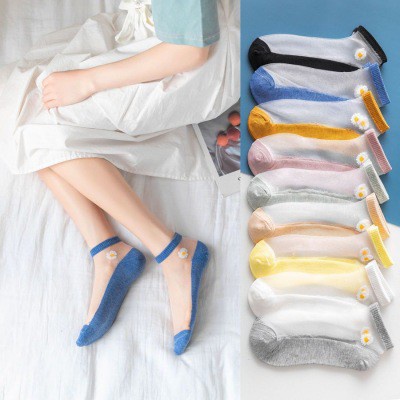 ⭐𝐈𝐇𝐒 𝟎𝟔𝟏 𝐋𝐚𝐦𝐩𝐮𝐧𝐠⭐️Kaos Kaki Transparan Wanita Kaos Kaki Fashion Pendek Bunga Daisy Japanese Ankle Socks