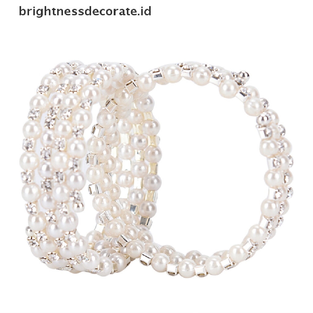 [Birth] Kristal Mutiara Multilayer Lebar Elastis Manset Gelang Bangle Wristband Perhiasan [ID]