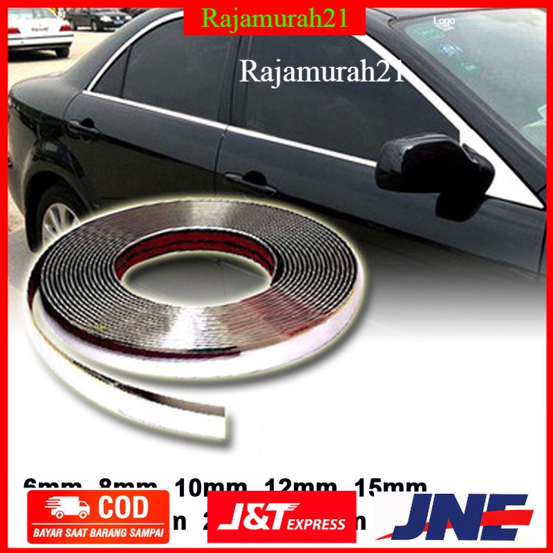 Lis Dekorasi Interior Eksterior Mobil Moulding Chrome Trim Strip 6mm/10mm/22mm/ - Silver - 7RRS74SV