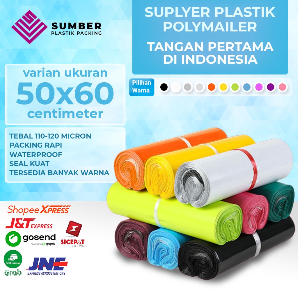 

[100 PCS] 50x60 cm PLASTIK PACKING POLYMAILER GLOSSY PREMIUM SILVER HITAM TEBAL 0,12mm TERMURAH