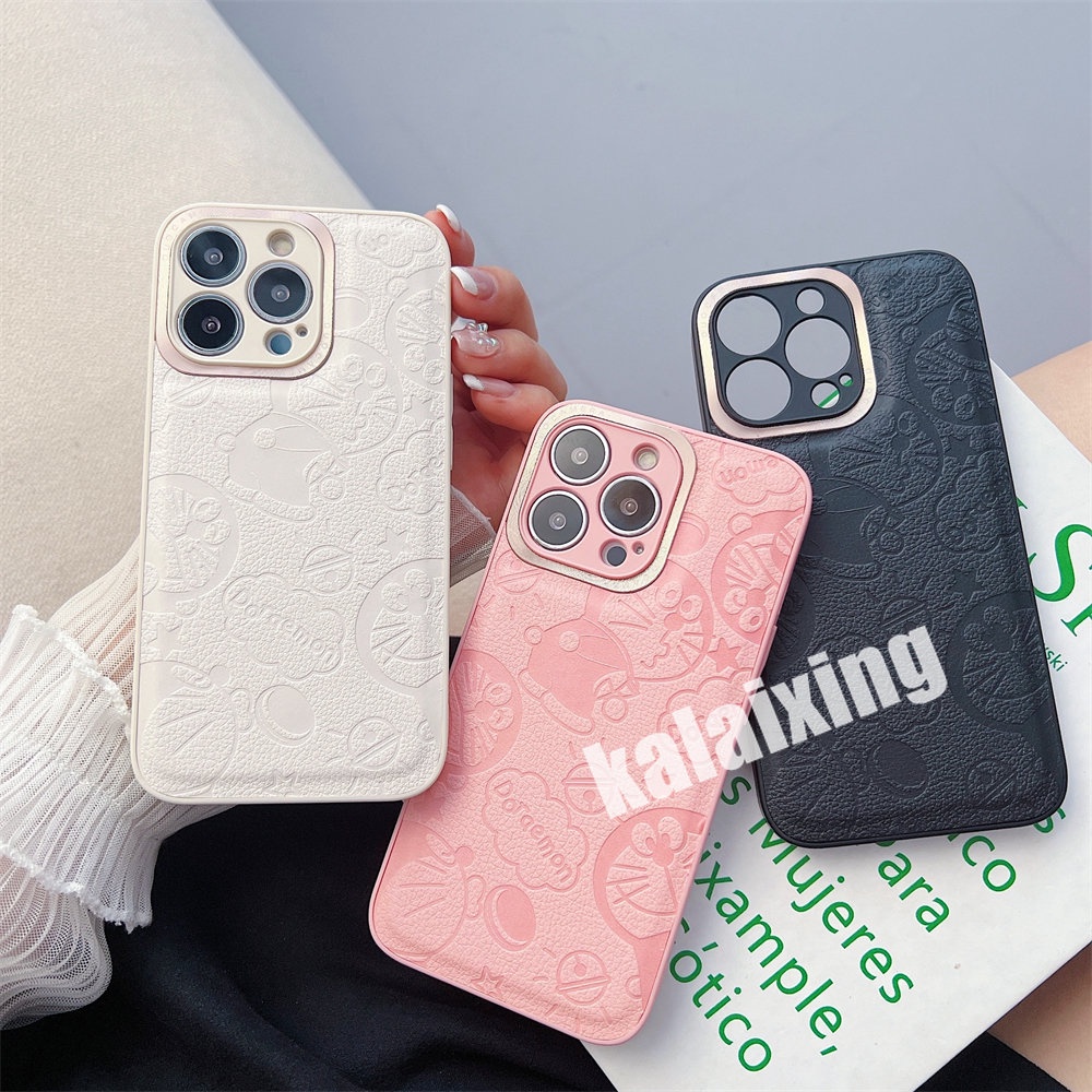 IPHONE Casing Handphone Bahan Kulit Frame Lensa Metal Untuk Iphone14 /14 Pro /14 ProMax/14Plus 13 12 11 Pro Max Hard Casing