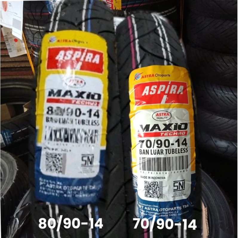 PROMO..PAKET BAN TUBLES MATIC ASPIRA MAXIO TECHNO 70/90+80/90-14 BAN BARU, FREE PENTIL