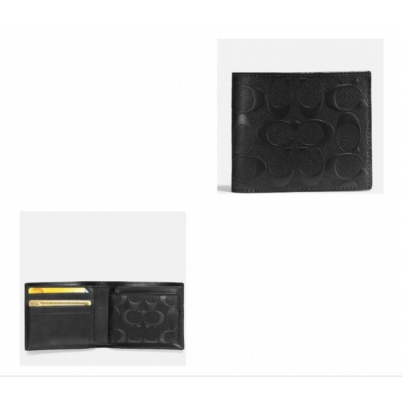 Dompet Coach Original Authentic F75371 BLK Compact ID Signature Crossgrain Black s