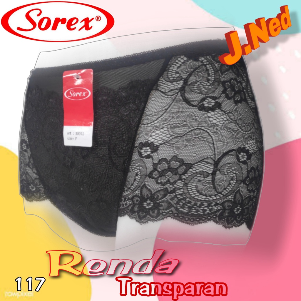 J117  CD WANITA SOREX RENDA BRUKAT TRANSPARAN FREE SIZE SETARA L-XL