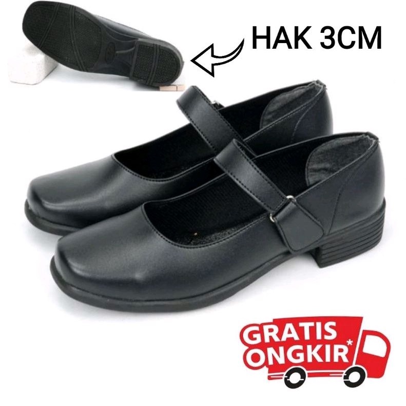PROMO DISKON TERLARIS Sepatu Pantofel Wanita Hak 3 Cm Hitam Sekolah Paskibra Kantor