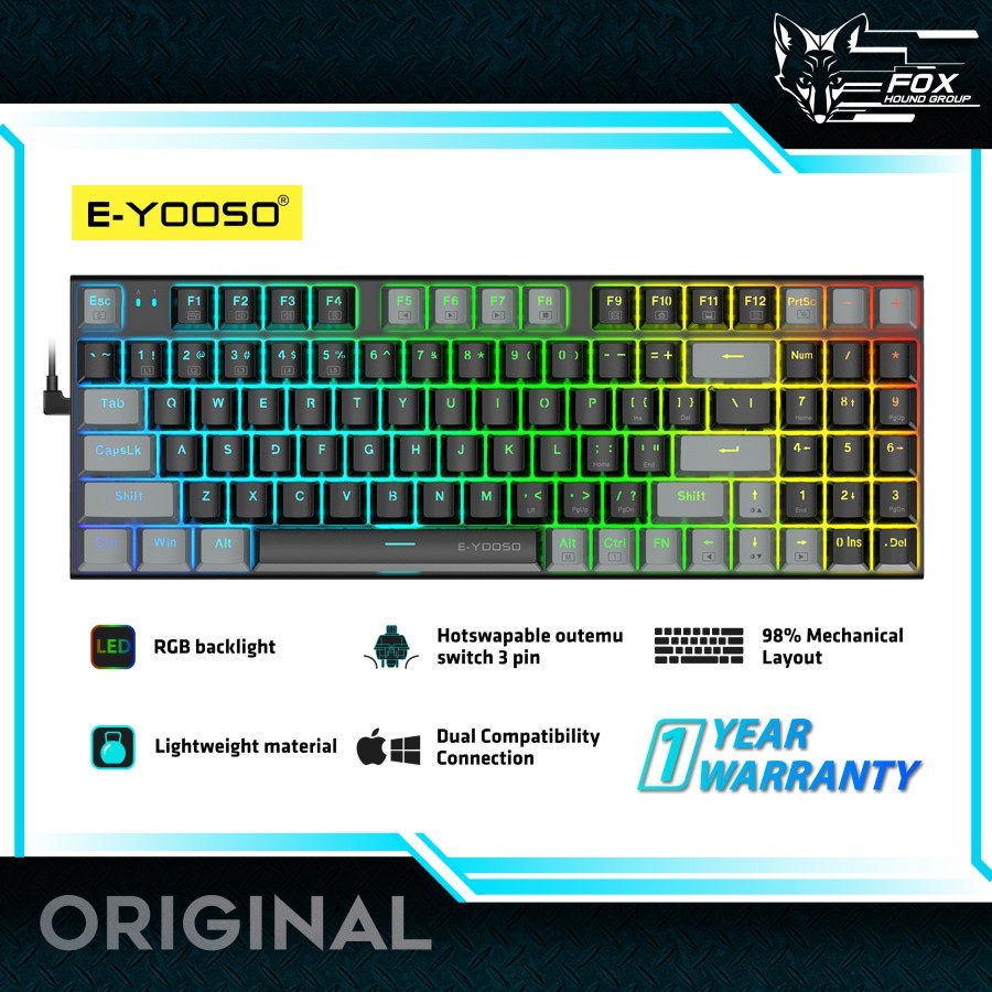 Keyboard Gaming E-YOOSO Z-19 RGB Hotswap Mechanical 98% Black