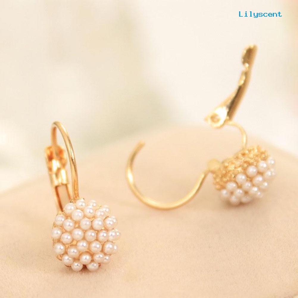 [LS] Fashion Wanita Bulat Mutiara Imitasi Pesona Leverback Anting Tindik Perhiasan Hadiah