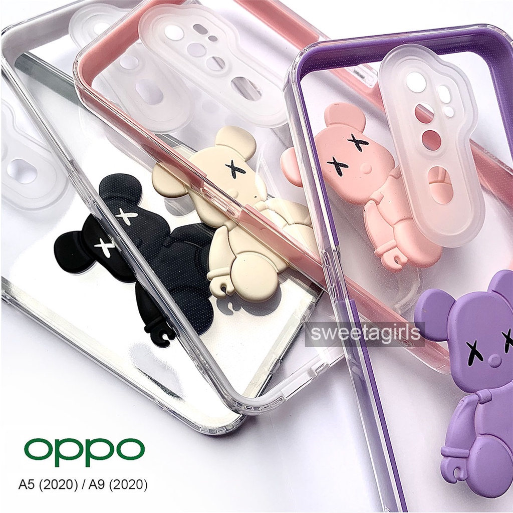 Softcase Transparan Shockproof 3 in 1 dengan boneka Timbul 3D untuk Oppo A5 (2020) / A9 (2020) ( Sama ) - Sweetacase.id - Casing Lucu - Kesing Cewek - Aksesoris Boneka Timbul - Case Bening - Lucu - Gemoy - KAWS