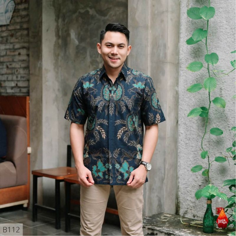 Batik kemeja ekslusif batik bahan katun halus lapis furing size reguler navy toska