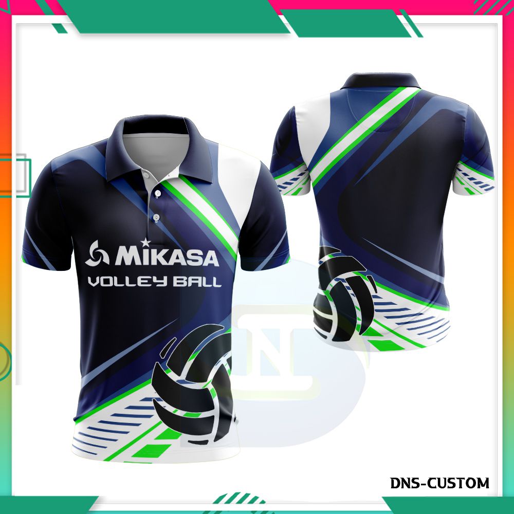 Baju Kaos Pria Berkerah Bola Voli Printing Custom Keren // Jual Jersey Kaos Atasan Olahraga Voli Put