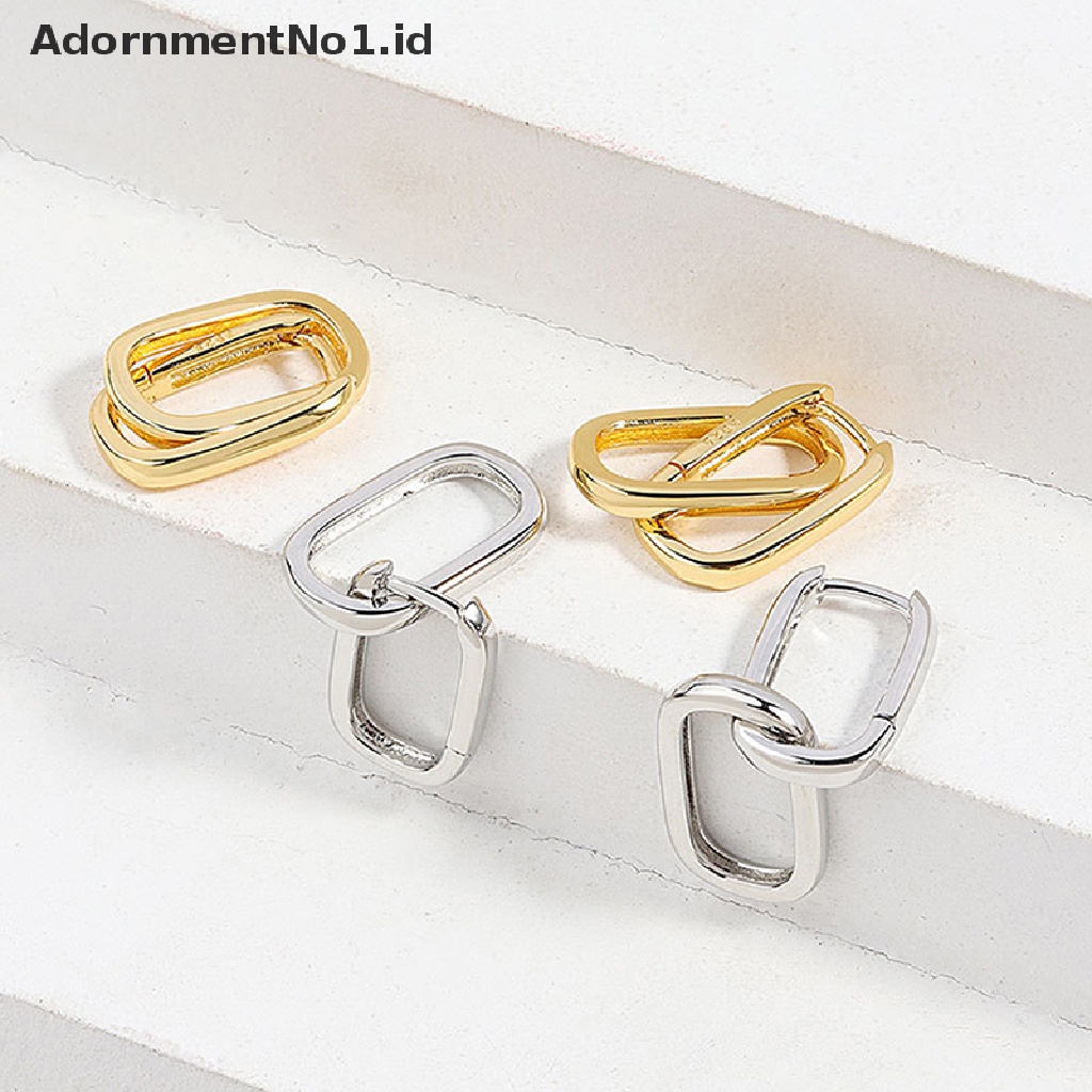 [AdornmentNo1] Anting Hoop Oval Geometris Bahan Sterling Silver 925 Untuk Wanita Anting Lepas Pasang [ID]