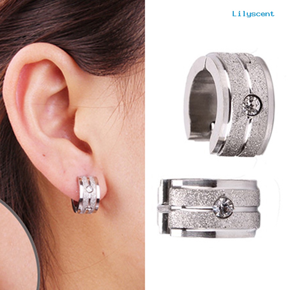 [LS] 1pasang Pria Wanita s Punk Keren Telinga Giwang Berlian Imitasi Baja Titanium Hoop Earrings