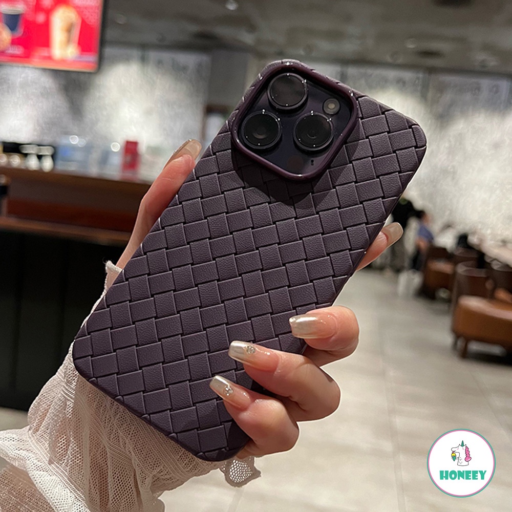 IPHONE Luxury Breatheable Woven Braid Phone Case Kompatibel Untuk Iphone14 13 11 12 Pro Max Emboss Bumper Matte Bahan Kulit Sutra Lembut Penutup Belakang Handphone