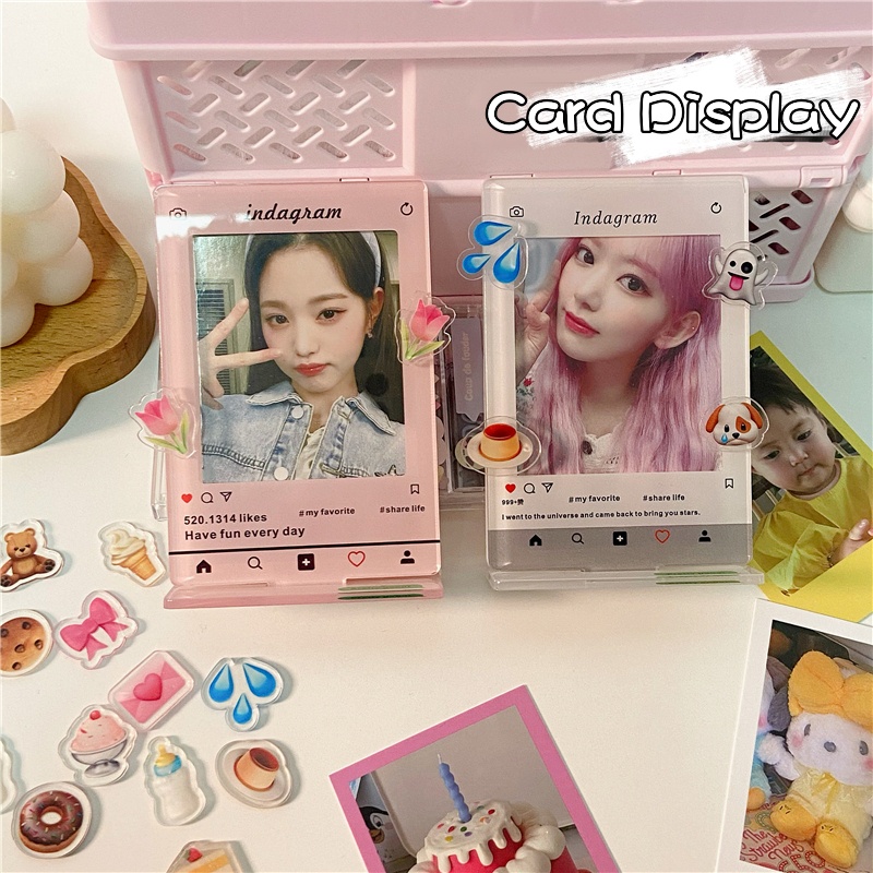 Bingkai Foto Akrilik Dengan 10pcs Dekorasi INS Idol Photocard Emoji Display Holder 3inch Kreatif Desktop Dekorasi Alat Tulis