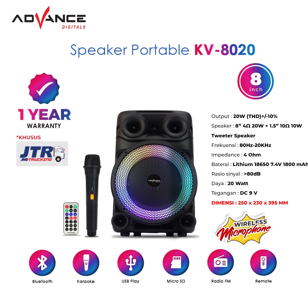 Speaker Bluetooth ADVANCE KV8020 Speaker Meeting Portable 8 inch Free Mic Wireless
