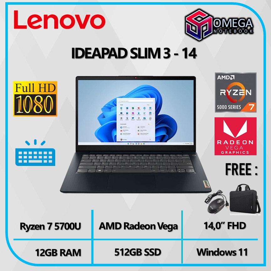 Lenovo Ideapad Slim 3 14 Ryzen 7 5700 12GB 512SSD Radeon Vega 14&quot;FHD Windows 11