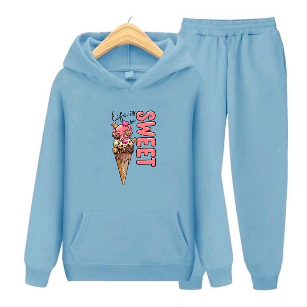 Setelan Sweater anak LIFE IS SO SWEET /Baju Sweater Hoodie Anak