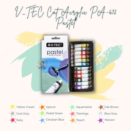 

[SET] CAT ACRYLIC / CAT LUKIS / CAT KANVAS V-TEC PA-612 12C 6ML PASTEL