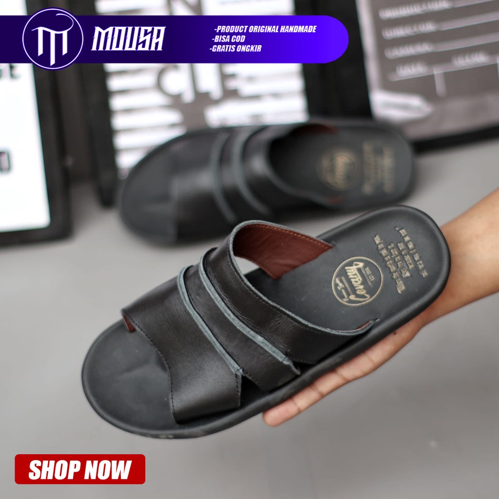 Sandal Slide Pria Kulit Asli Original Mousa Ibra