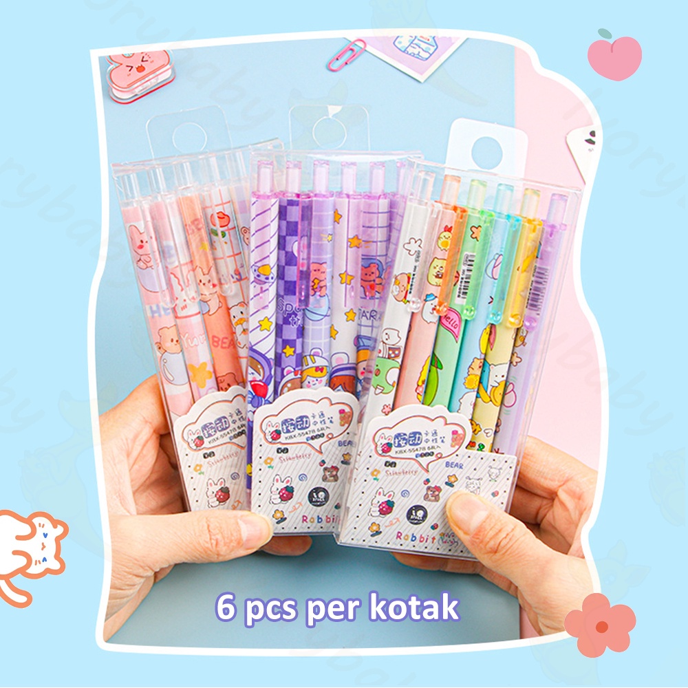 Ivorybaby 6pcs Pulpen gel mekanik 0.5mm Ballpoint gel mekanik import Pulpen aesthetic