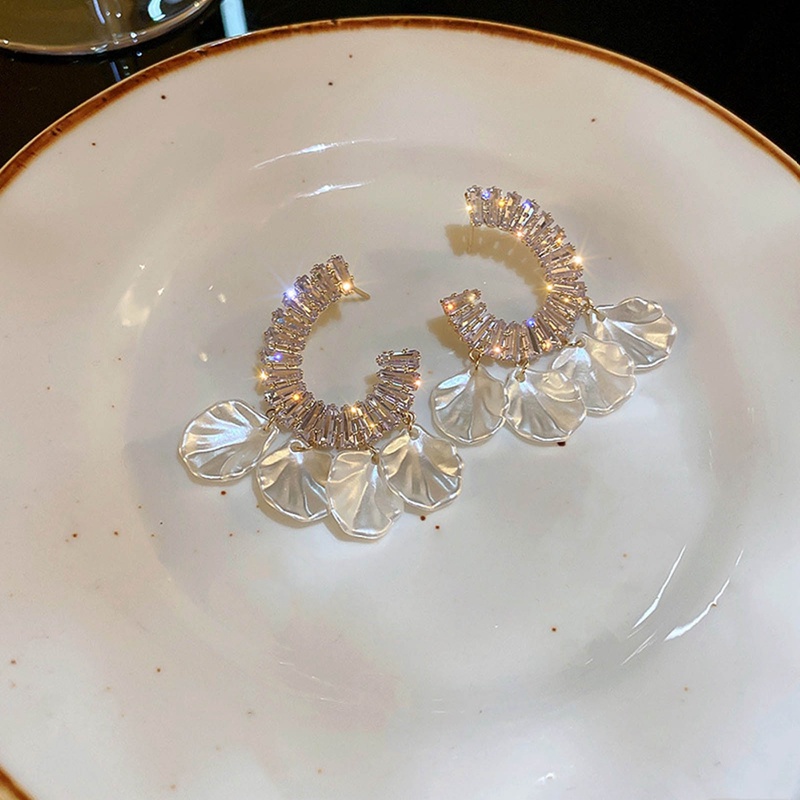Baru925 Perak Jarum Zirkon Shell Rumbai Anting-Anting Fashion Berbentuk C Berlebihan Telinga Anting Peri Super