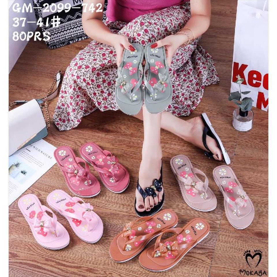 Sandal Jepit Jelly Wanita Motif Pita Samping Polkadot Super Cantik Import Mokaya / Size 37-41 (GM-2099-742)
