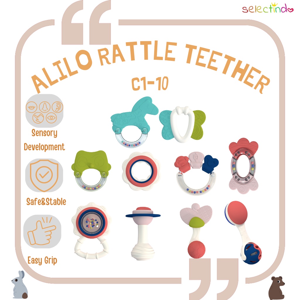 Alilo Baby Rattle Theether C1-10 Per PCS/ Mainan Rattle Bayi / Teether Bayi / Gigitan Bayi / BPA Free / Newborn Gift