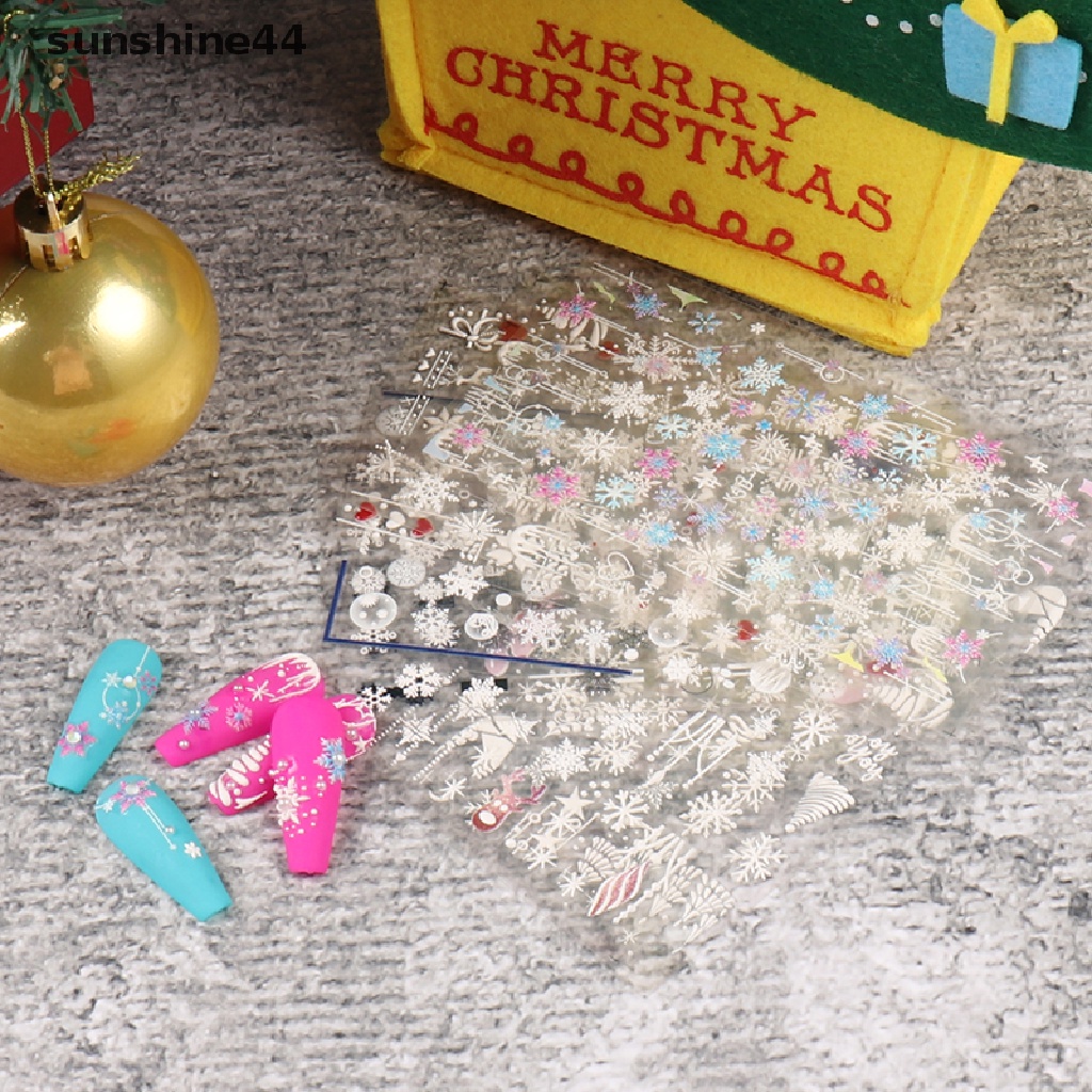 Sunshine Natal 3D Nail Art Stiker Sparkly Emas Perak Glitter Xmas Snowflake Dekorasi.