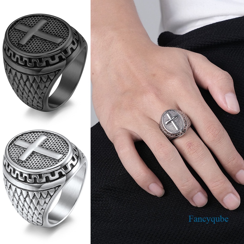 Vintage Stainless Steel Salib Cincin Pria Punk Kristen Paskah Yesus Cincin Perhiasan Biker Jimat Hadiah