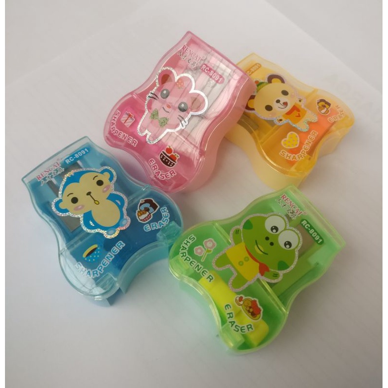 

Serutan/rautan pensil 2 lubang Rencai + penghapus