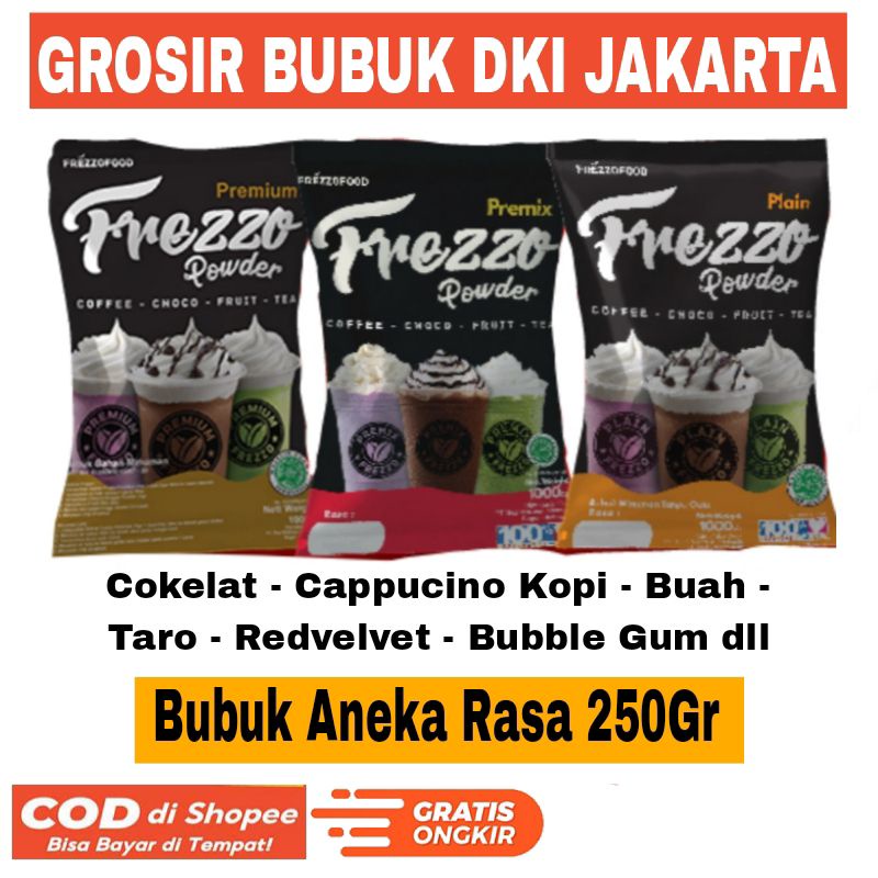 

Bubuk Minuman 250Gr Aneka Rasa Cappucino Cokelat Strawberry Taro Tiramissu Redvelver Bubble Gum Mangga Alpukat Durian Powder Drink Bahan Usaha Es