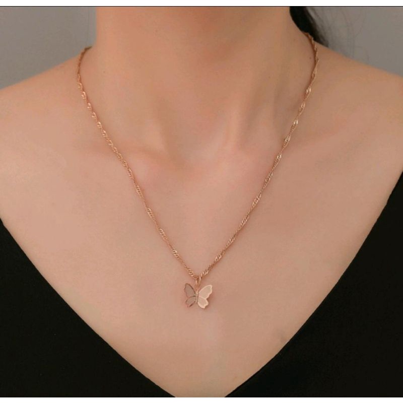 KALUNG MOTIF KUPU KUPU KEKINIAN WARNA GOLD DAN SILVER KALUNG KOREAN STYLE MURAH