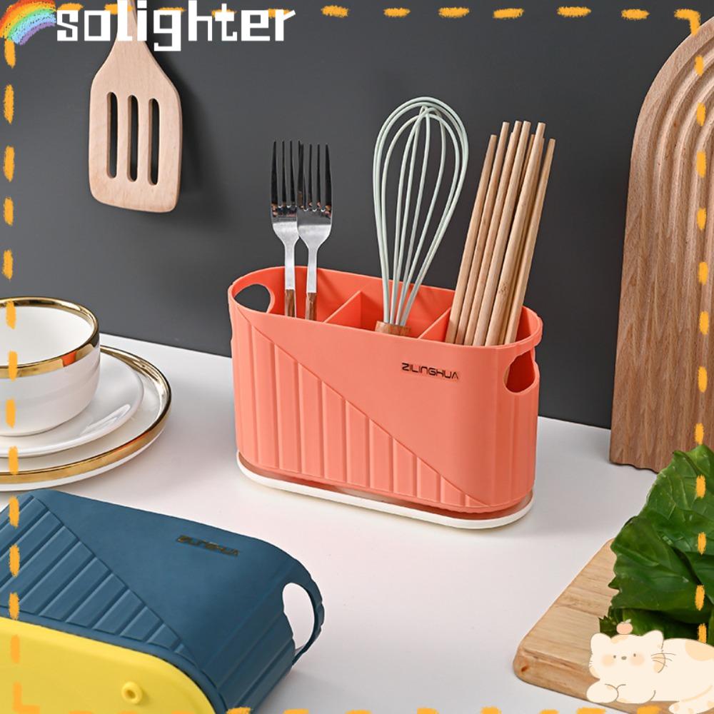 Solighter Cutlery Utensil Holder Gadget Dapur Kapasitas Besar Drainer Shelf Wall Mount/Tempat Sendok Sumpit Tabletop