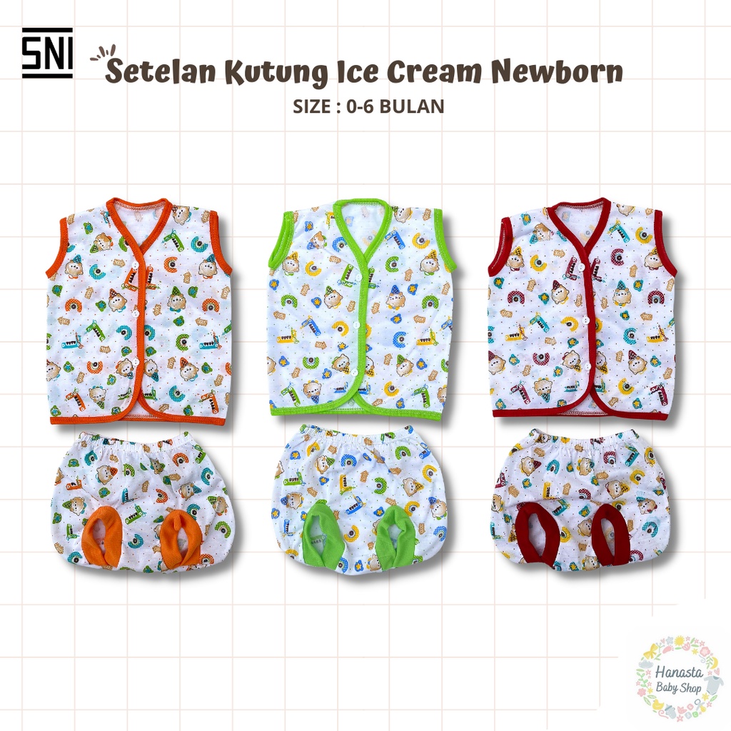 Baju Bayi Newborn Setelan Lengan Kutung Baru Lahir Katun Ice Cream 0-6 Bulan