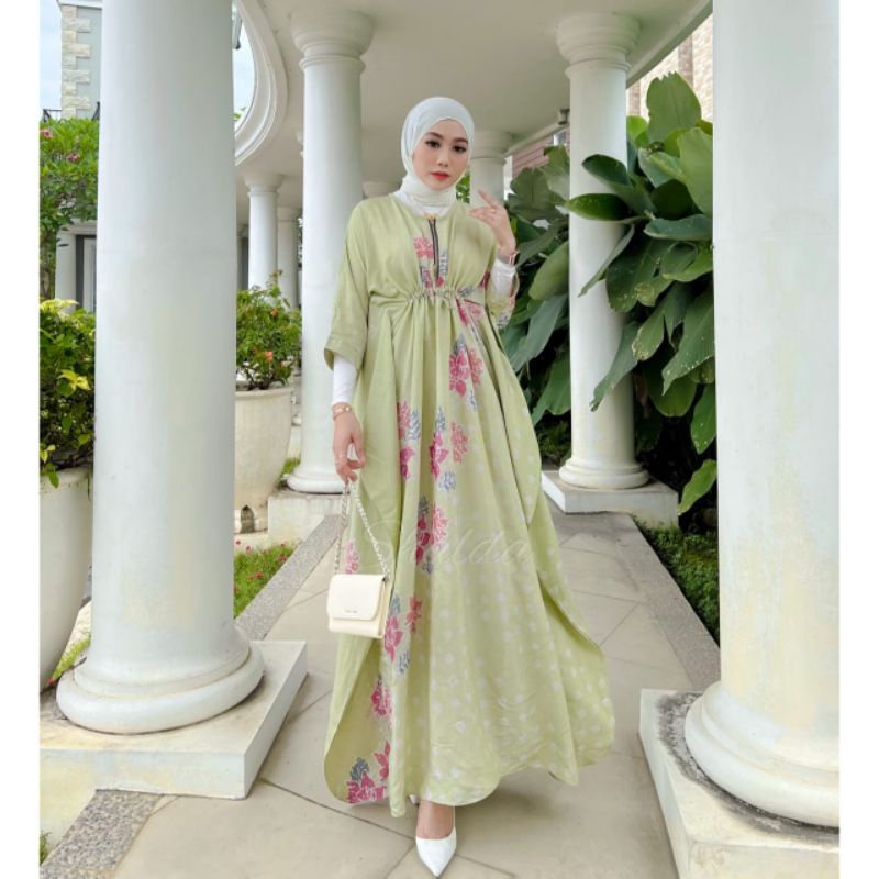 SHALDA BATIK/Kaftan Silk Sutra Terbaru/Kaftan Soft Green Dress/Gamis Silk Sutra Premium Berkualitas