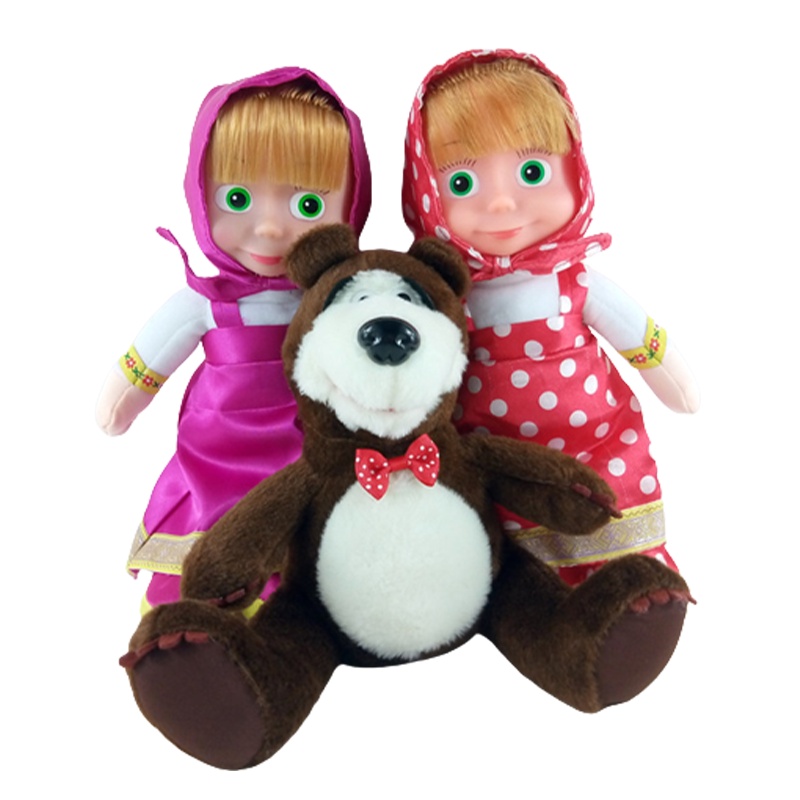 35cm/25cm Masha And The Bear 22CM/27CM Mata Besar Model Gerakan Boneka Berbicara Dan Nyanyi