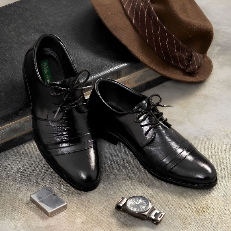 OK [Pop] YAL BARNEET YB-882 Sepatu Pria Pantofel Kulit Tali Absolute Optimist Oxford Black Glossy