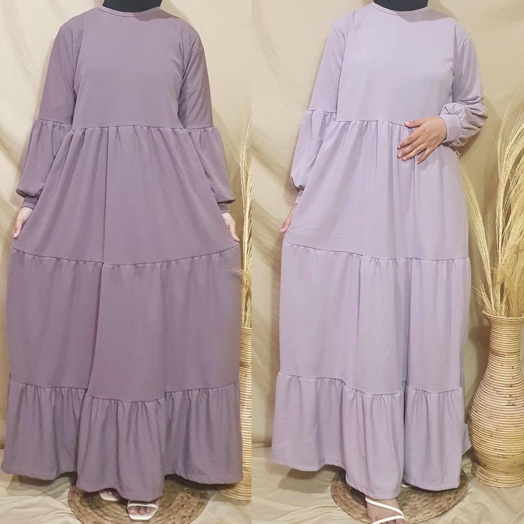 Gamis Wanita Lengan Panjang Fashion Muslim Devi JUMBO Fit  L-XXL Lingkar Dada 110cm Panjang 140cm