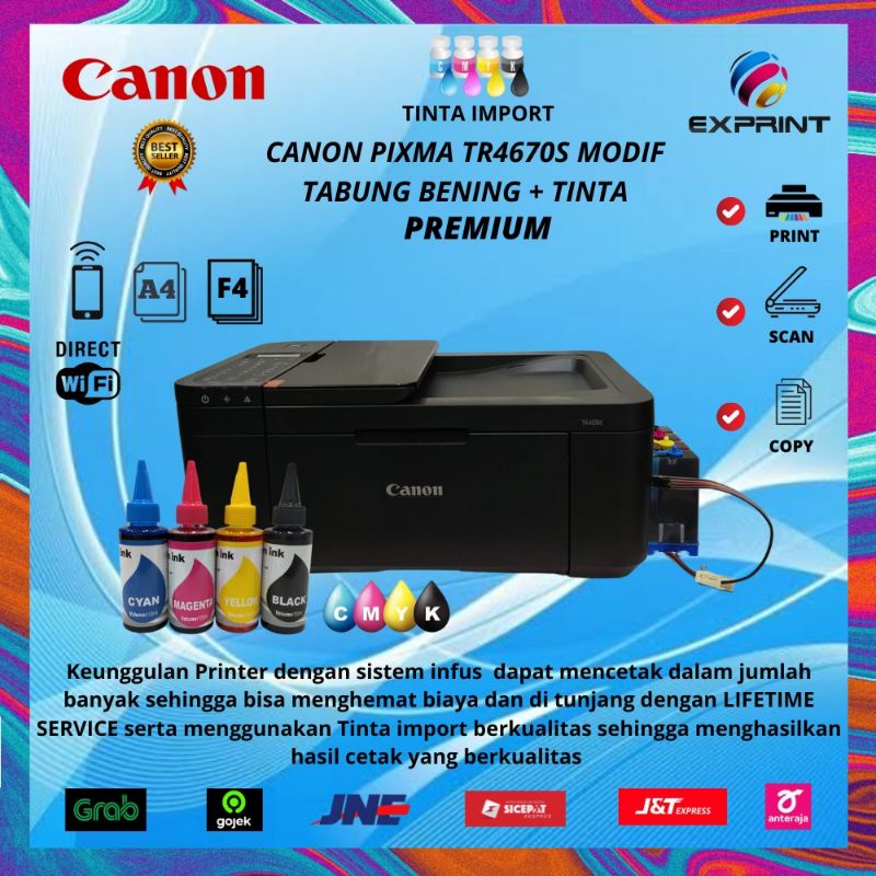 Printer Canon Pixma TR4670s + Infus Tabung Bening ( Print Scan Copy Fax Adf Wifi )