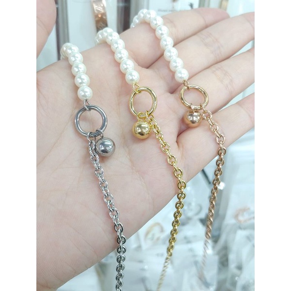 gelang rantai mutiara fashion wanita titanium anti karat anti luntur