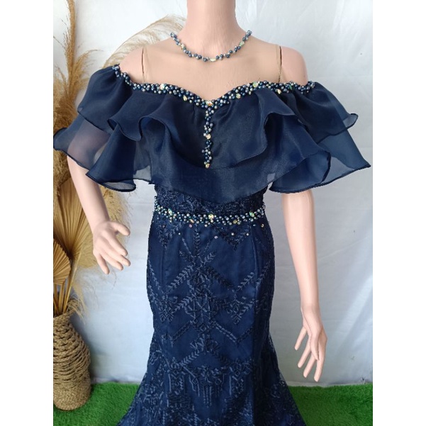 gaun nyanyi pesta tile motif duyung full mutiara