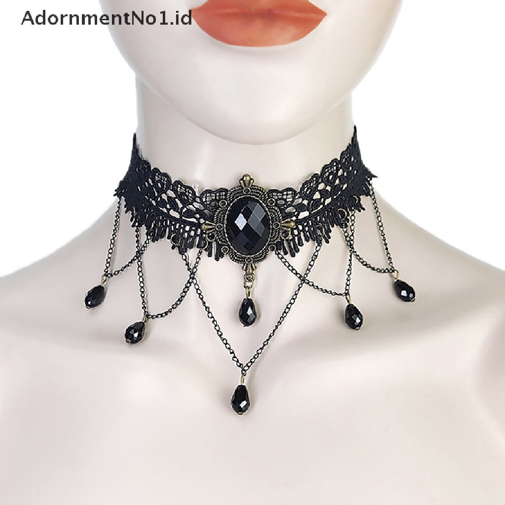 [AdornmentNo1] Gothic Chokers Steampunk Hitam Renda Choker Kalung Gothic Perhiasan Aksesoris Kostum Halloween Perhiasan Untuk Wanita Vampir Choker Kalung Kostum Untuk Perempuan Remaja [I