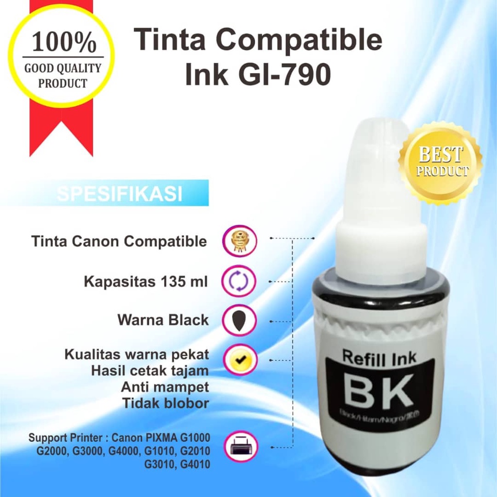 Tinta Printer Refill Canon 790 PGI-790 G1000 G2000 G3000 G4000 G1010 G2010 G3010 NoBox