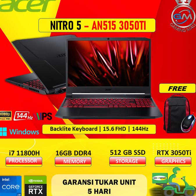 Laptop Gaming Acer Nitro 5 RTX3050Ti Core i7 11800H Ram 16GB 512GB 15,