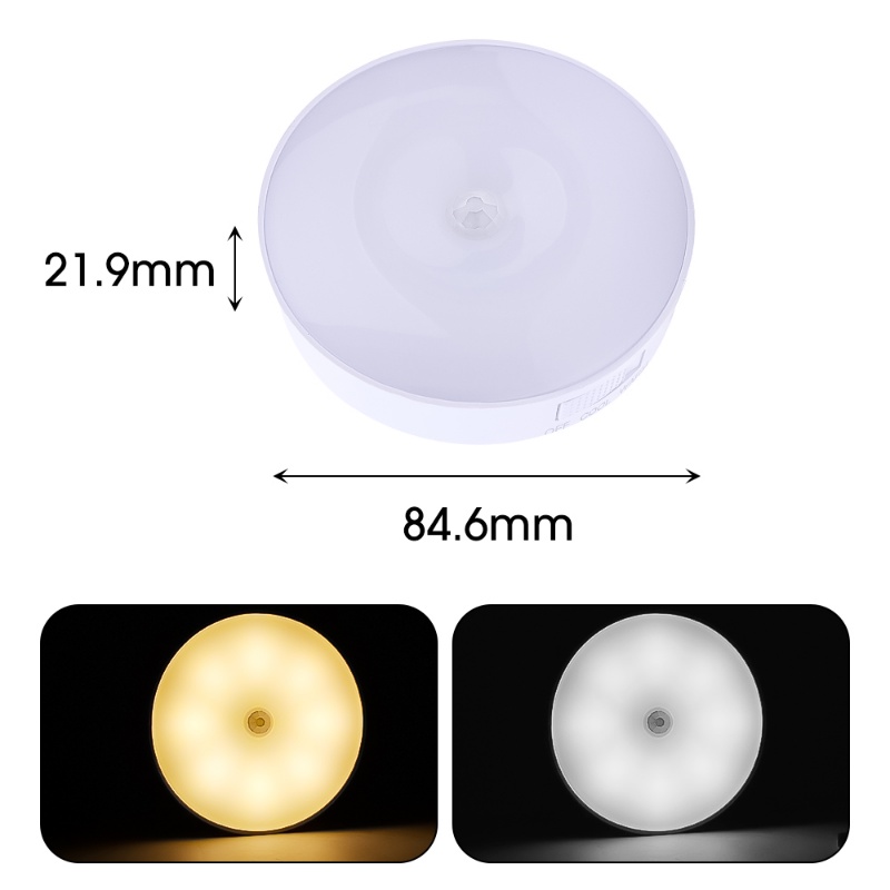 Usb Rechargeable PIR Motion Sensor LED Night Light Lampu Hias Dinding Bulat Wireless Lampu Dinding Indoor Untuk Kabinet, Lemari, Tangga, Lemari, Lorong