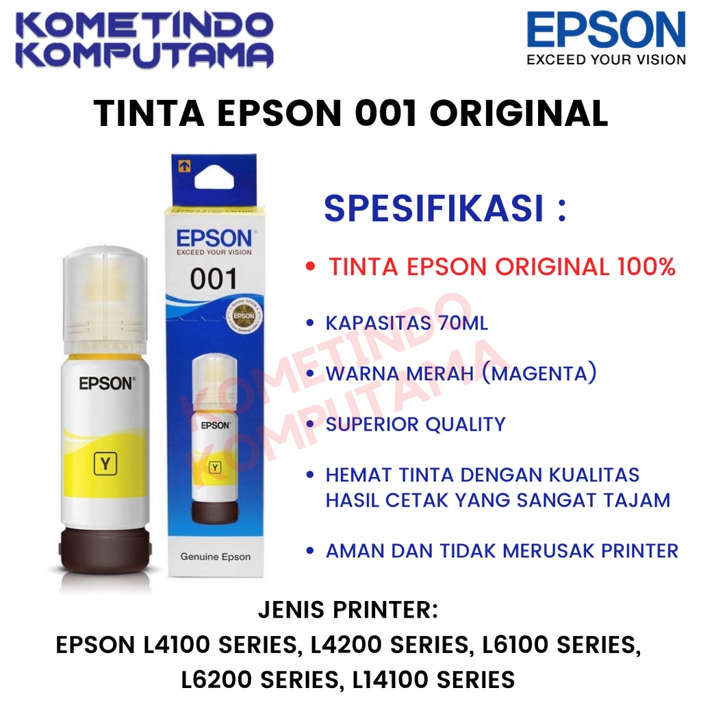 001 Yellow 70ml Tinta Epson 100% Original Epson L4150 / L4160 / L6160 / L6170 / L6190 / L14150