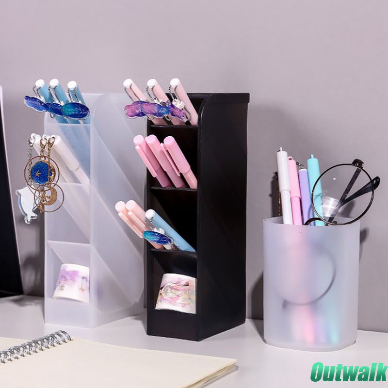 ღ Miring Penyisipan Tipe Frosted Pemegang Pena Kuas Kosmetik Kotak Penyimpanan Eyeliner Maskara Tabung Case Pelajar Stationery Meja Rapi Wadah home Office Supplies