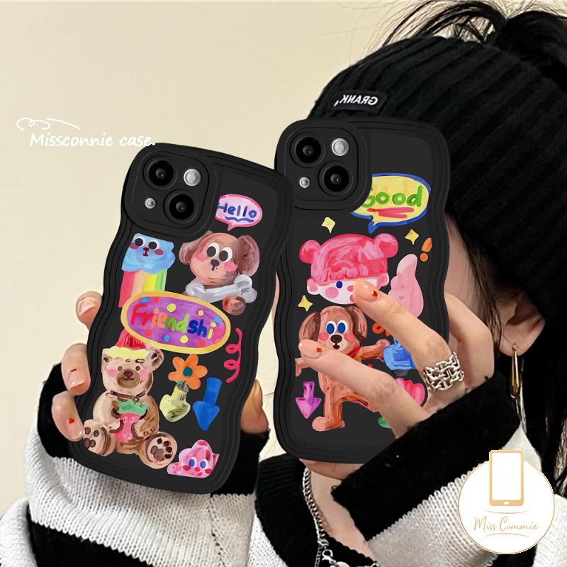 Case Samsung A14 A03s A13 A12 A04 A50 A04s A32 A53 A30s A50s A22 A23 A04E A21s A52 A52s A11 A02s A31 A33 A20 A51 Kartun Grafiti Anjing Lucu Gadis Lucu Stiker Wavy Edge Soft Case