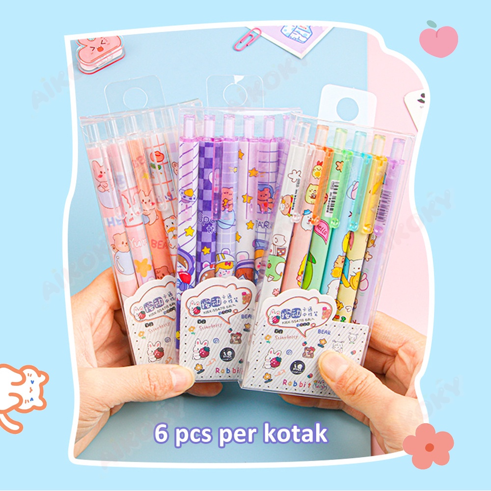 Aikoky Pulpen gel mekanik karakter 0.5mm Pulpen aesthetic gel Korea 6pcs